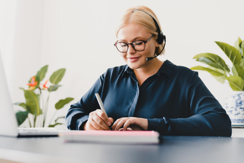 woman practicing with virtual coach